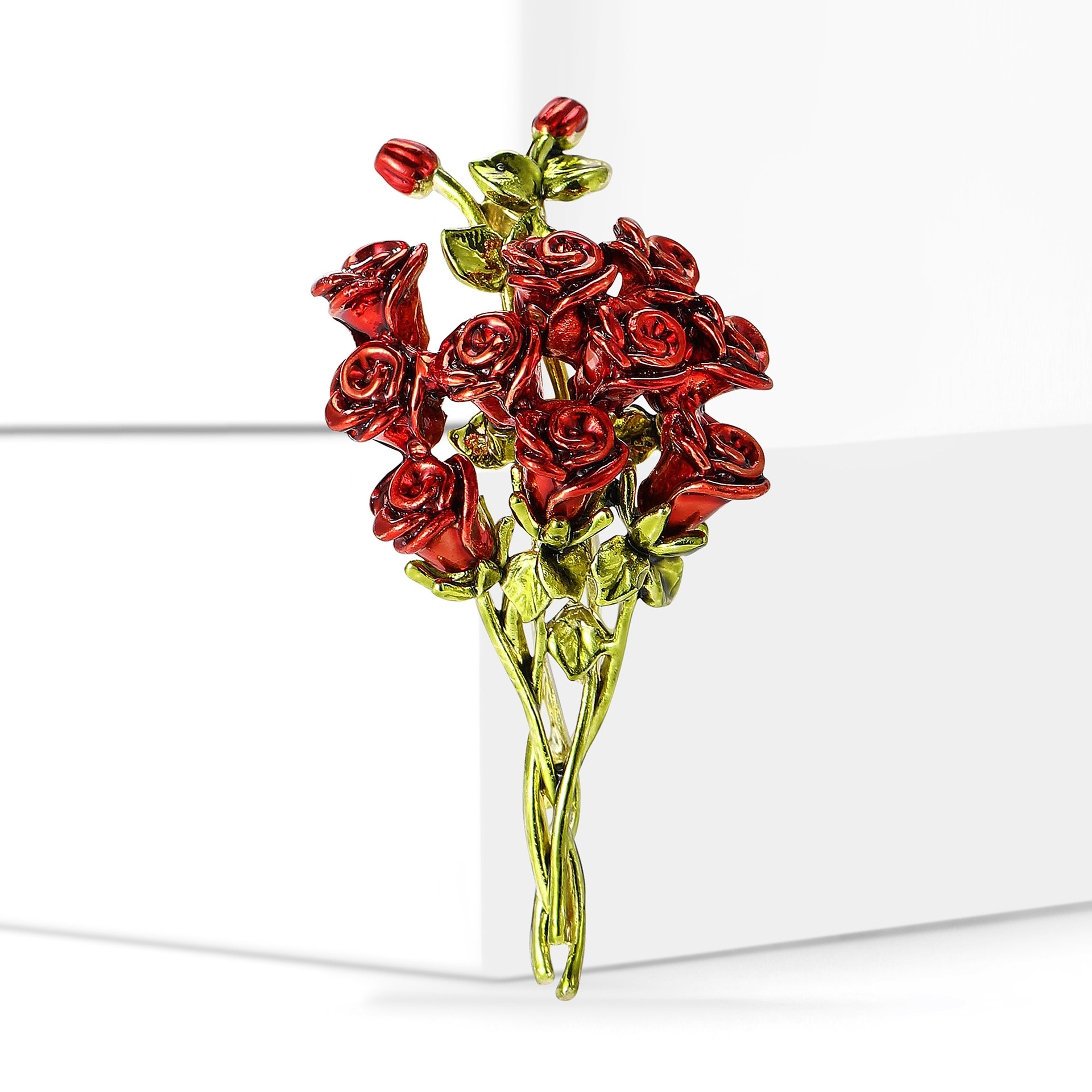 New Fashion High-end Alloy Enamel Rose Bouquet Brooch Temperament Simple Women's Clothing Corsage Jewelry Pin
