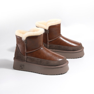 Snow Boots 2025 Winter New Short Boots Women's Thick-Soled Fur Integrated Fleece-Lined Thickeneded Warm Korean Style Large Cotton Shoes
