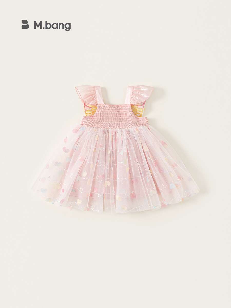 Youbao ropa para niños verano niña vestido de hadas pequeño vestido de lentejuelas de manga voladora vestido de princesa de hilo de red de amor vestido de niños