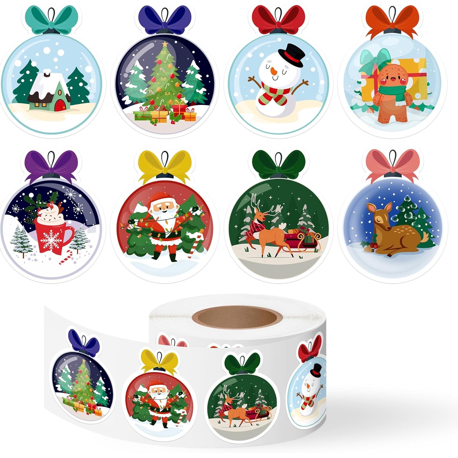 圣诞雪花老人贴纸卷500张节日礼物装饰贴纸8款