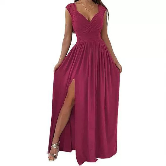 Vestido de noche de banquete de comercio exterior 2025 nuevo vestido de noche de moda de encaje profundo en V