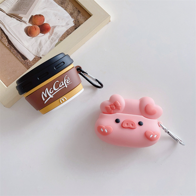 Cartoon pig head coffee magic sound beats studio buds + earphone protective case for one-piece delivery