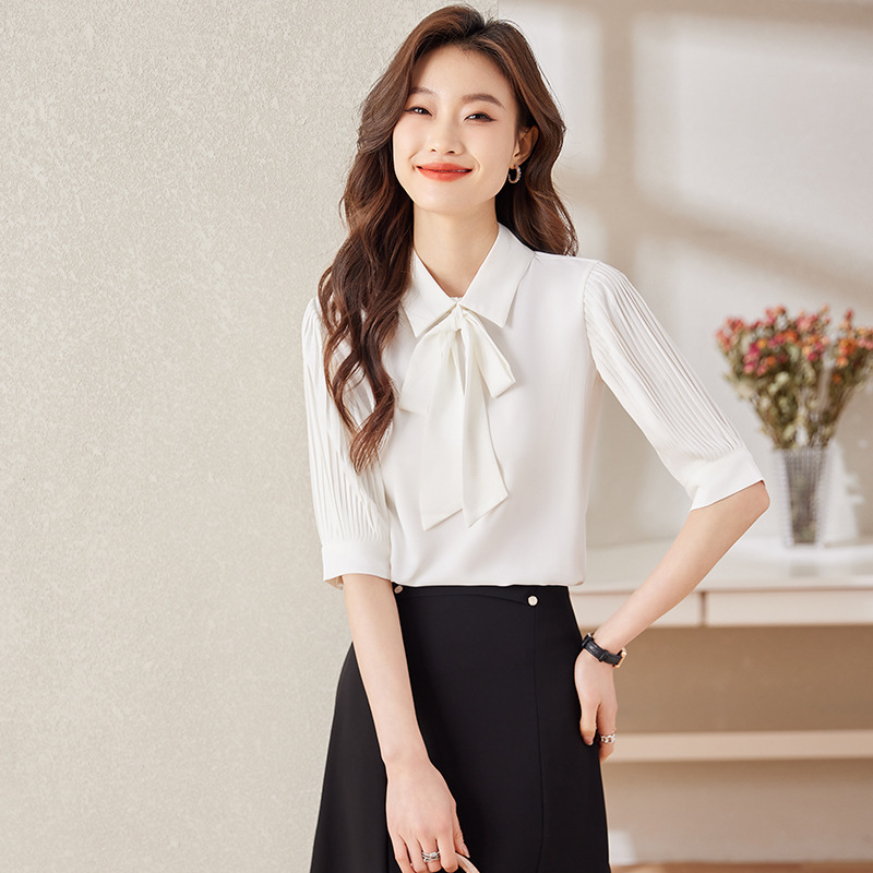 Spring professional design shiffon shirt with bow