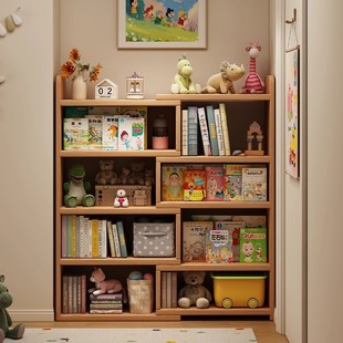 Solid Wood Bookshelf Living Room Storage Rack Table Bookshelf Floor-Standing Children's Bookcase Corner Storage Cabinet Picture Book Storage Shelf