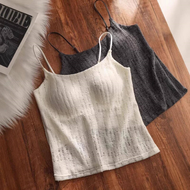 Spring and Summer Linen-Style White Camisole for Women, Thin Modal with Chest Pads, Beautiful Back Design, Inner Layer Casual Top