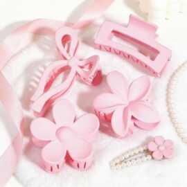 跨境热销粉色系蝴蝶结发抓夹五瓣花韩系发夹花朵可爱甜美发饰批发