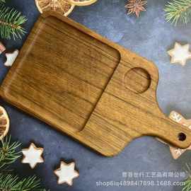 新款热卖木质披萨盘带手柄实木面包零食盘家用分格蘸料小食盘餐盘