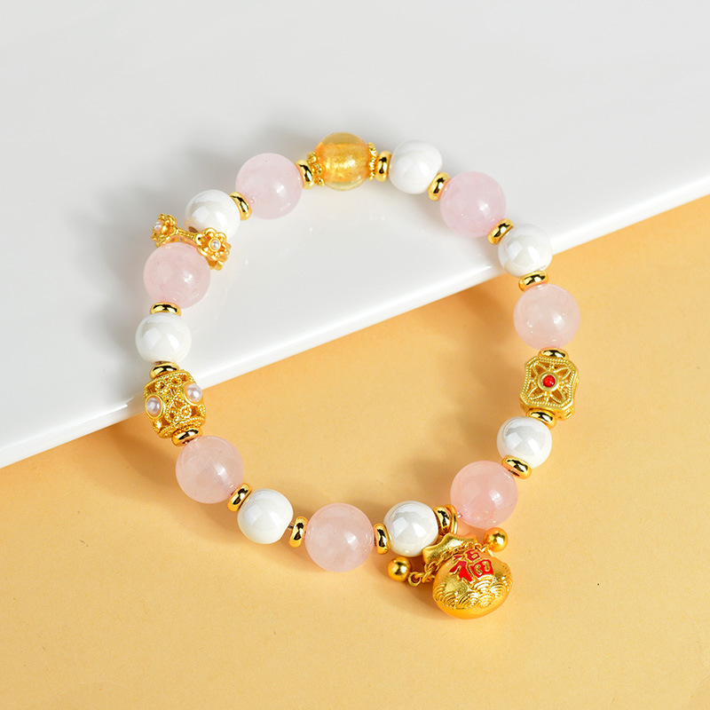 Polvo natural al por mayor cristal porcelana blanca pulseras bolsas de bendición colgante retro estilo nacional red explosión pulseras regalos de mujeres