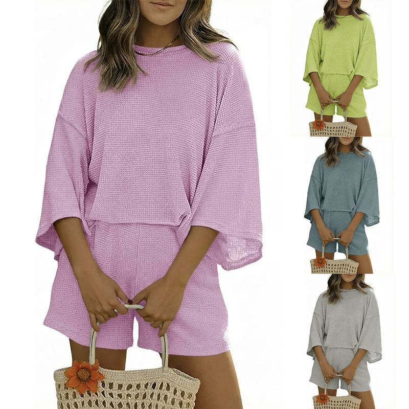 2026 Amazon Independent Site Hot-Selling Cross-Border European and American Summer Casual Fashion Plaid New Round-Neck Women's Outfit Set