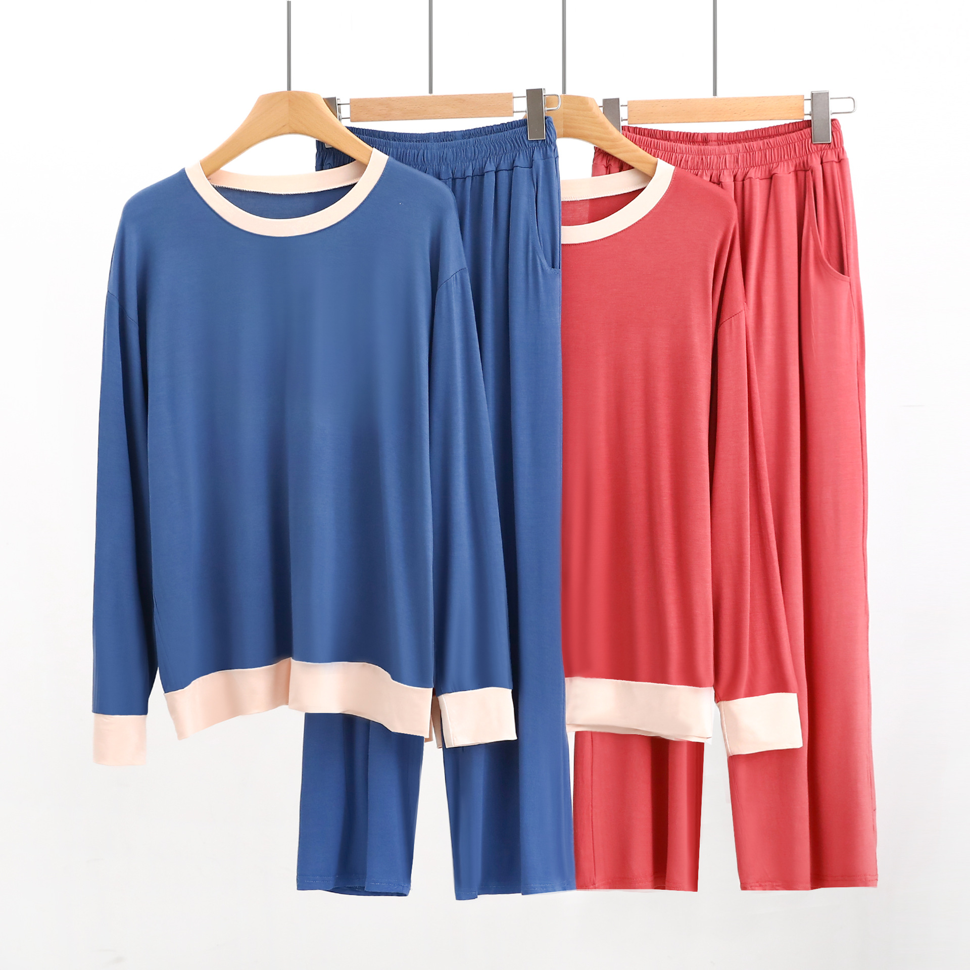 Autumn and Winter Thick Modal Pajamas for Women, Simple Large Size Drapey Loungewear That Can Be Worn Outside, Casual Wool and Silk Set