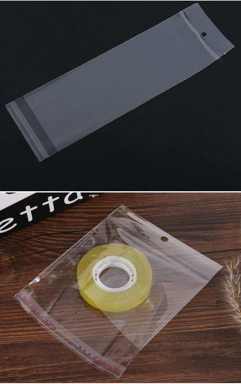 Bolsa autoadhesiva de película nacarada blanca, cabeza de tarjeta transparente, bolsa autoadhesiva de embalaje opp, bolsa de orificio colgante de película de plástico personalizada