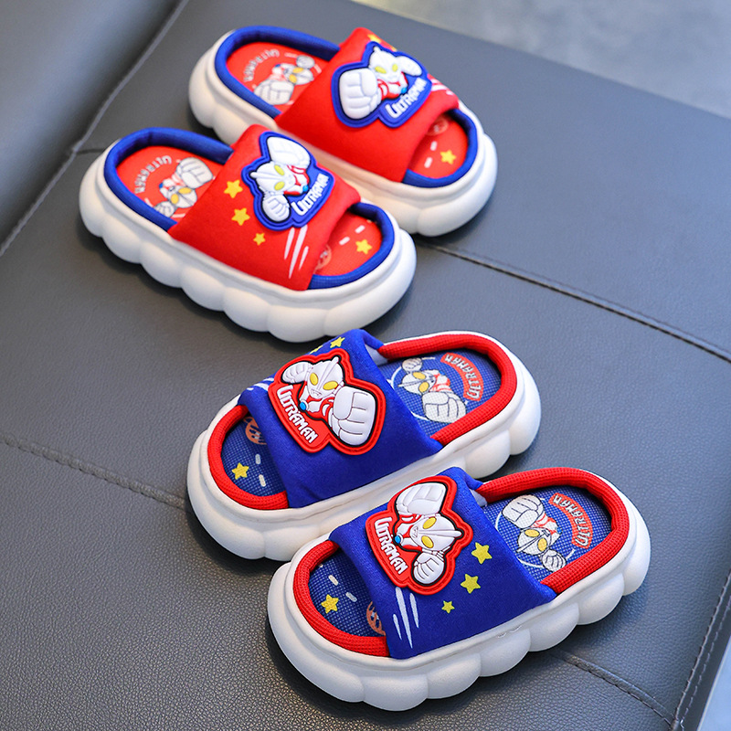 Ultraman primavera y otoño zapatillas de lino para niños Four Seasons desgaste al aire libre antideslizante transpirable algodón y lino hogar niños zapatillas de plataforma interior