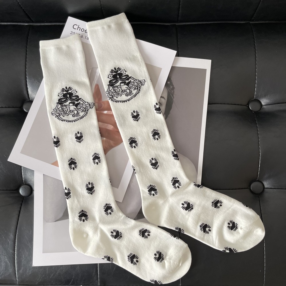 2025d 2025d MONA Mercerized Cotton Angel Heart Jacquard Long Trendy Brand Runway Personality Women's Calf Socks_voghion.com
