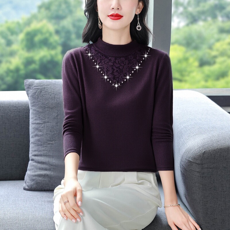 Spring New Style Half-Turtleneck Long-Sleeve T-Shirt for Middle-Aged Moms, Plus-Size Base Shirt, Stylish and Versatile, Slimming Women's Top Spring New Style Half-Turtleneck Long-Sleeve T-Shirt for Middle-Aged Moms, Plus-Size Base Shirt, Stylish and Versatile, Slimming Women's Top