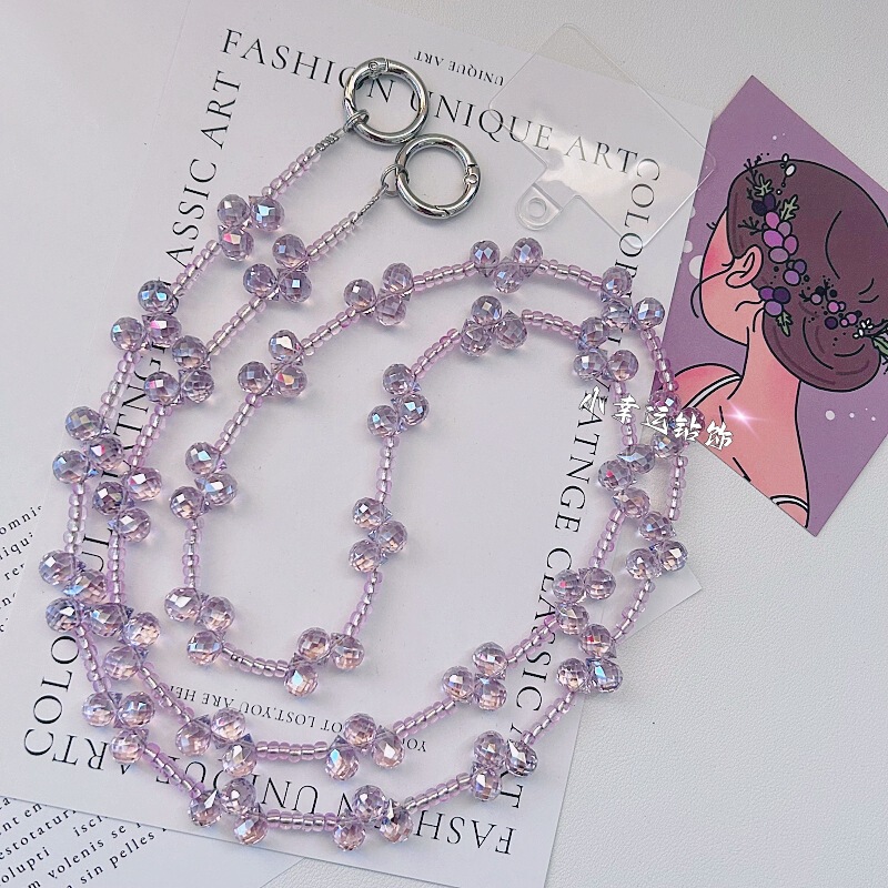New Original Amethyst Crystal Rice Beads Cross-body Shoulder Chain Personalized Ins Style Mobile Phone Case Hanging Chain Sturdy Women's Hanging Chain
