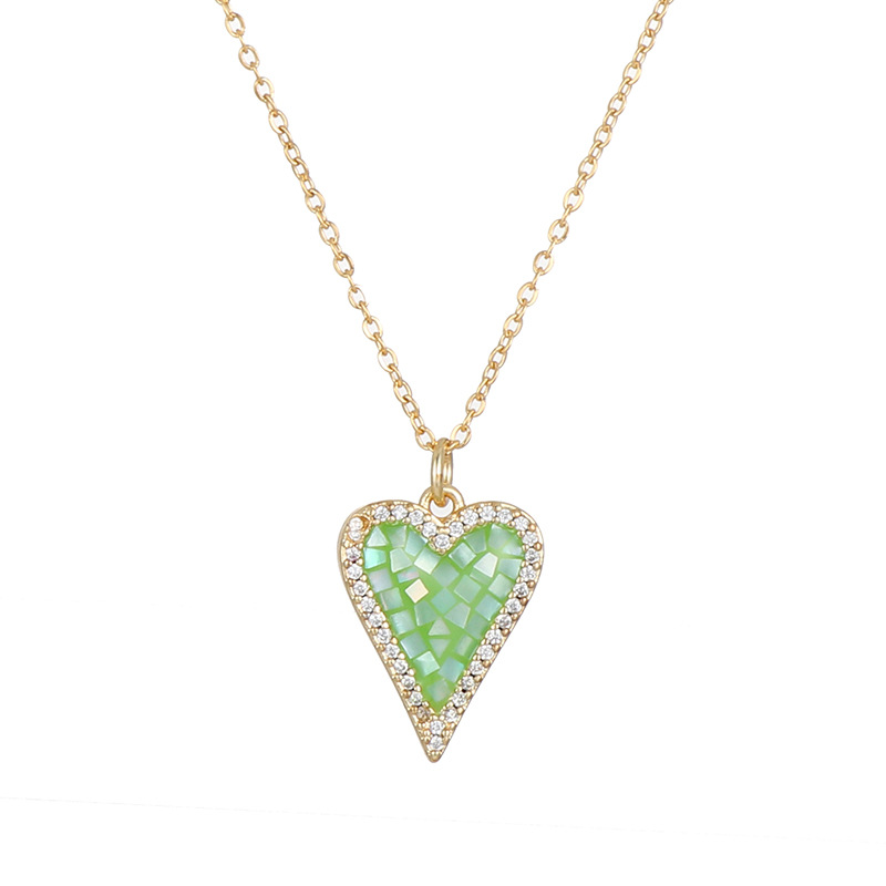 Simple Style Heart Shape Copper Enamel Zircon Pendant Necklace 1 Piece