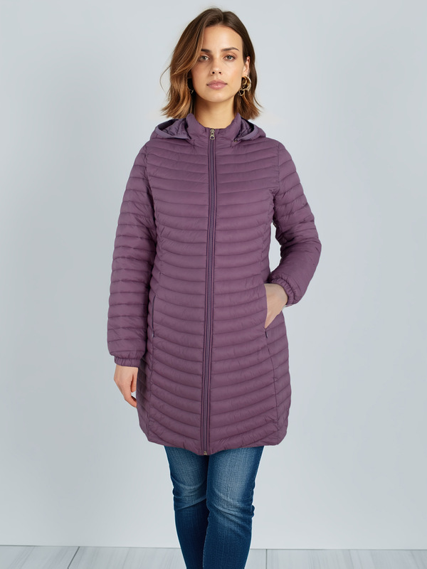 欧美女式长款棉服带可拆卸风帽轻盈保暖宽松纯色外衣|undefined