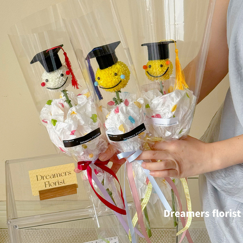 新款毕业季小博士帽鲜花花束装饰乒乓菊配件手工diy花艺材料批发