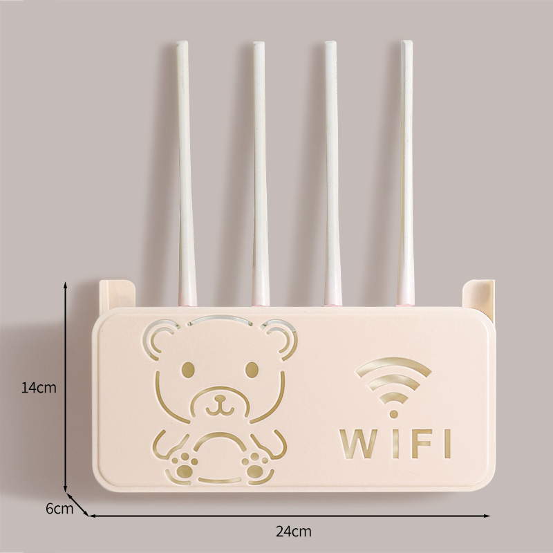 无线路由器收纳盒小熊装饰免打孔遮挡箱机顶盒支架WiFi壁挂置物架|undefined