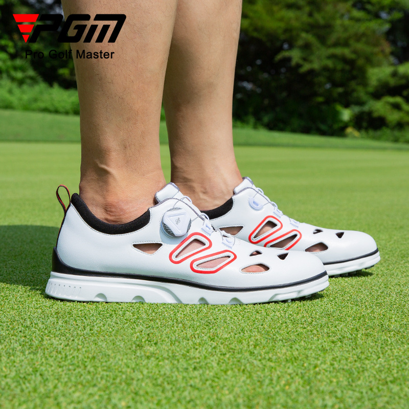 Giày golf nam PGM thoáng khí, đế đinh dẻo, mùa hè mát mẻ — XZ237-Trắng đen đỏ