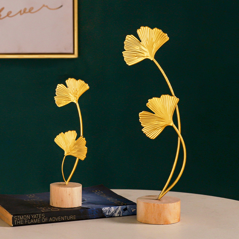 Ginkgo biloba ornamentos de hierro fundido nórdico creativo en el hogar sala de estar decoración de armario de vino de entrada artesanía de metal de lujo ligero image 3