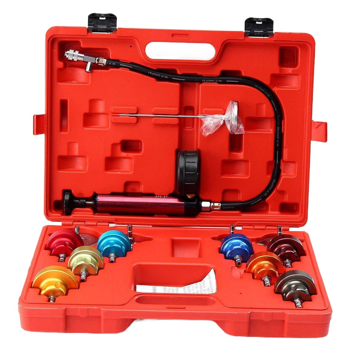 Herramienta de prueba de presión para detectar fugas en el tanque de agua, juego de 28 piezas, detector de fugas de refrigerante con manómetro de vacío de reemplazo rápido para automóviles.