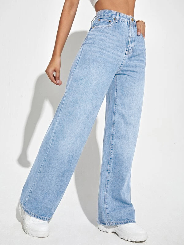 Damen Jeans Mit Hoher Taille Für Einen Schmalen Geraden Schnitt_voghion.com