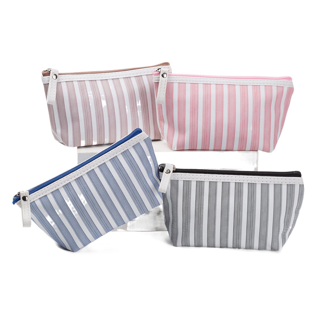 New Wholesale Creative Toiletry Bag, Convenient Travel Makeup Bag, Lipstick Storage Bag, Classic Striped Makeup Bag