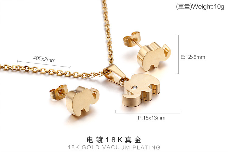 Korea Diamond Fashion Cute Elephant Necklace Clavicle Chain Earring Set