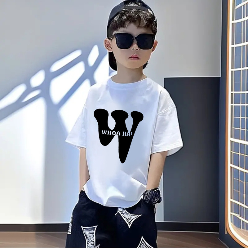 2025 Summer New Pure Cotton Cartoon Printed Short-Sleeved T-Shirts for Boys and Girls, Medium and Large Children's Fashionable and Versatile Trendyy Tops