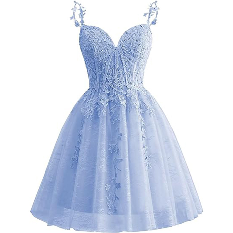Vestido corto azul de noche transfronterizo de fiesta de cumpleaños vestido de princesa vestido de rendimiento vestido de malla de encaje