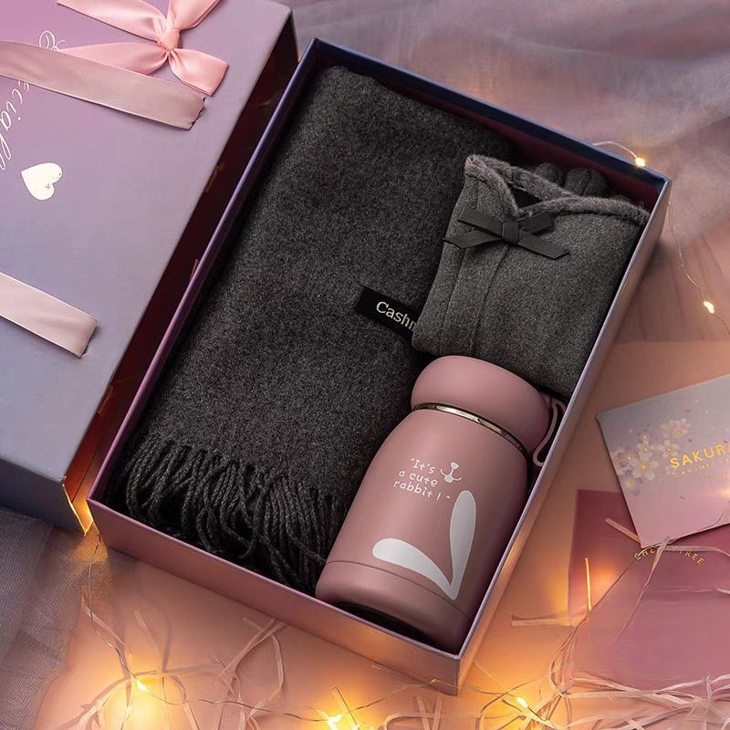 Gray scarf + german velvet gloves + thermos cup + rabbit +