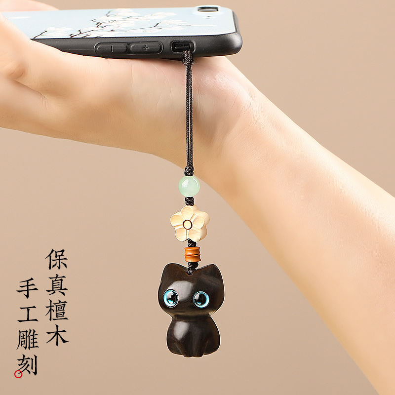 黒檀の猫の車のキーホルダーは男女カップルの可愛い携帯チェーンのペンダントのアイデアアクセサリーです。