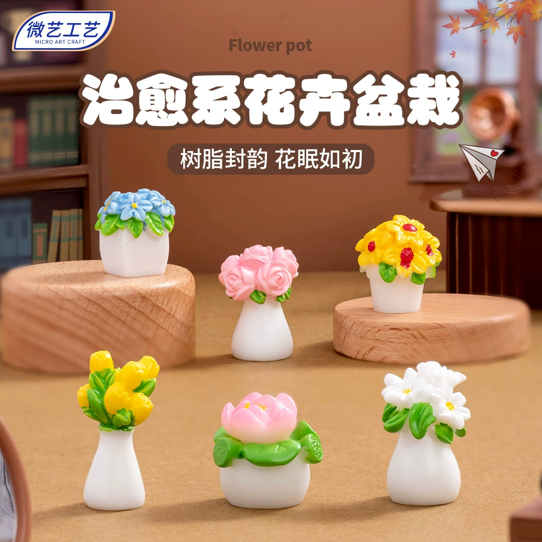 Микроландшафтный орнафт Симулятор роз поддельный цветок бонсай ваза смола ремесла кукольный домик рабочий стол мини-украшения