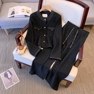 Plus Size Women's Clothing 2023 Casual Spring & Fall New Style Small Fragrant Style Jacket Straight Pants Elegant Two-Piece Suit