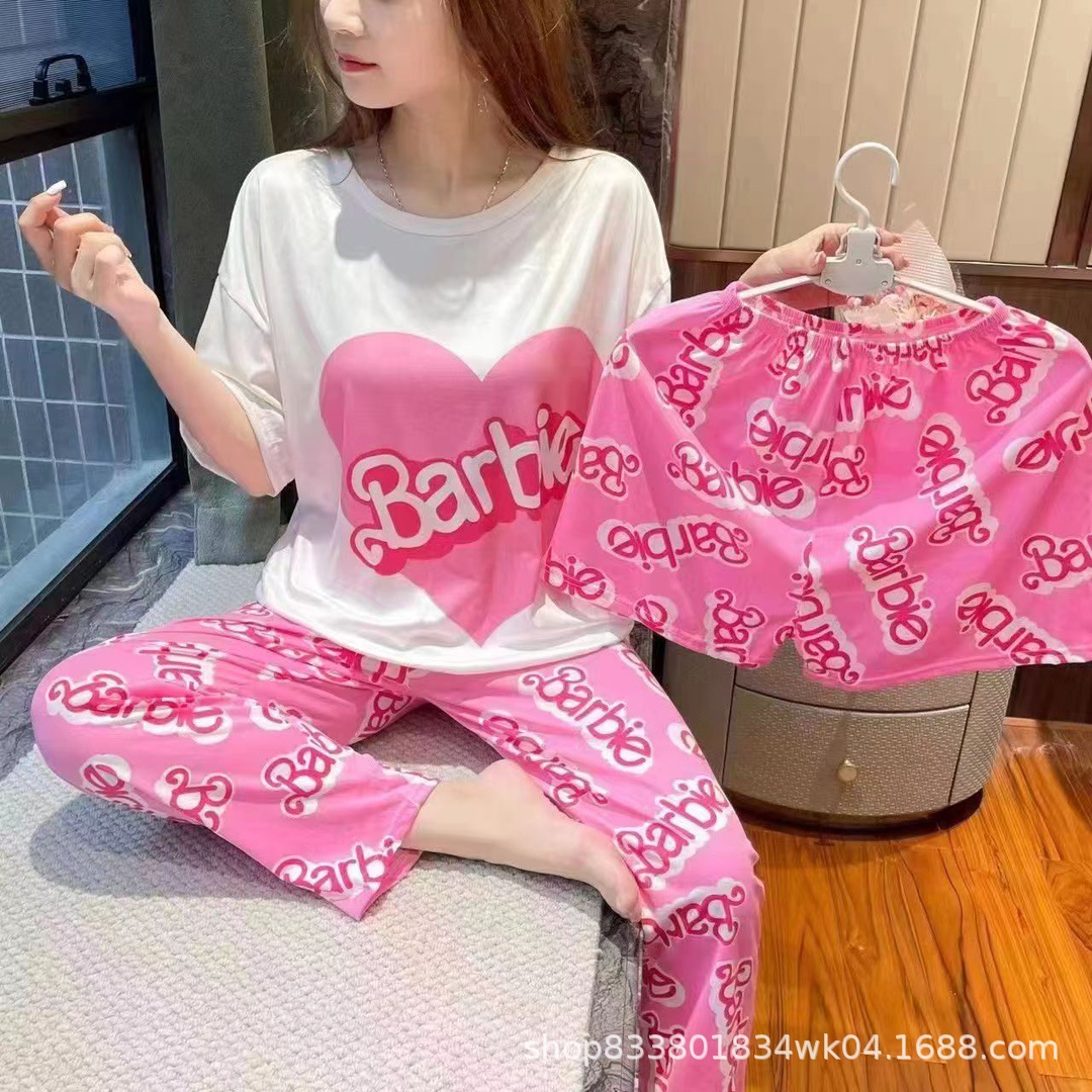 Pijamas transfronterizos de leche de verano pantalones de manga corta tres piezas de dibujos animados lindos ropa de hogar de comercio exterior de labu
