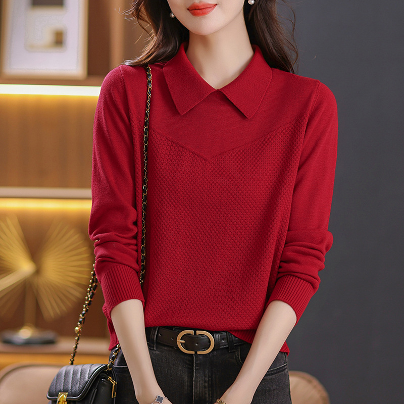 Versatile Lapel Sweater for Women, Spring and Autumn Fashionable Simple Knitted Base Shirt, Elegant Wool Base Shirt for Outerwear