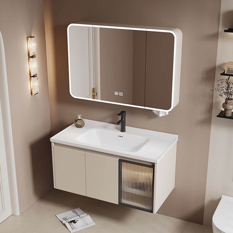 Bathroom Cream Space Bathroom Cabinet Washbasin Combination Ceramic Integrated Washbasin Wash Curved Smart Mirror Cabinet