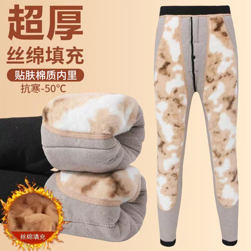 Men's thermal pants, double-sided thermal fleece, warm inner wear, large size, winter cotton pants, seamless, thickened cotton pants for men