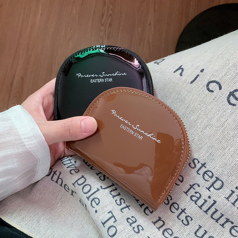 New Patent Leather Semi-Circular Small Wallet for Women, Accordion Card, Large Capacity, Foreign Trade Ready Stock, Versatile Simple Wallet Ready Stock