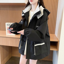 冲锋衣外套女2025春秋装新款宽松大码收腰显瘦连帽休闲中长款风衣
