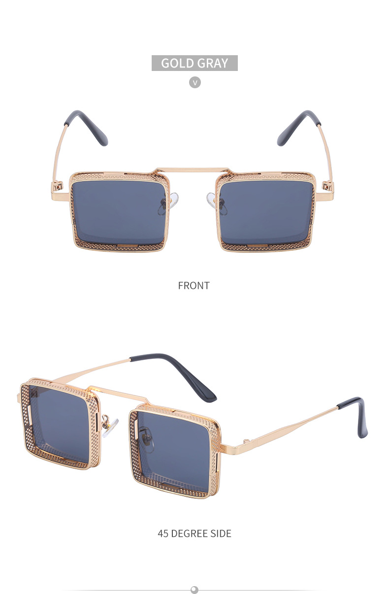 Fashion Steampunk Metal Hollow Square Frame Sun-resistant Sunglasses display picture 5