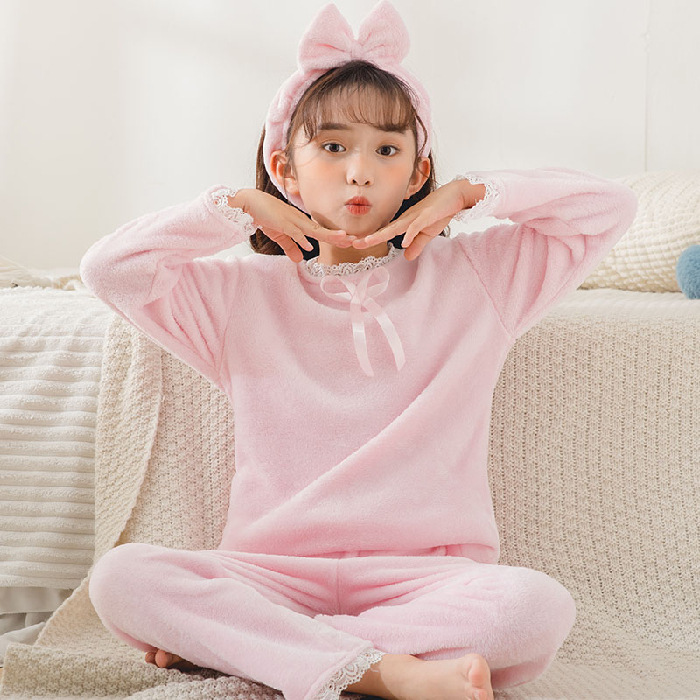 Pijamas infantiles niñas de franela pequeña princesa calentamiento otoño y invierno más terciopelo grueso dibujos animados ropa para niños de tamaño mediano ropa para el hogar