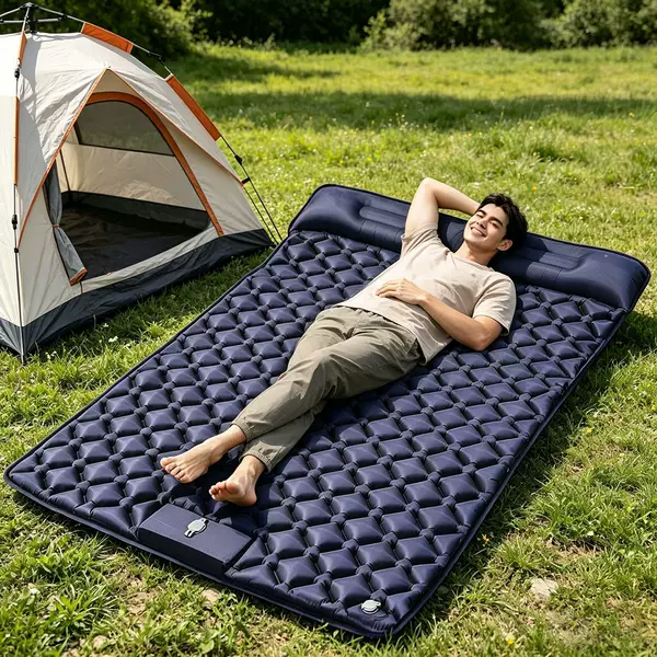 Outdoor Moisture-Proof Double Inflatable Sleeping Mat, Lazy Inflatable Bed, Double Bed, Lunch Break Car-Mounted Automatic Mattress for Camping