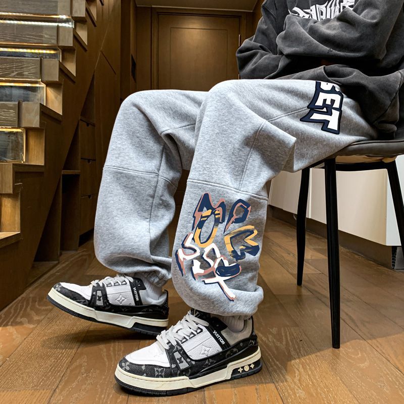 Spring and Autumn Trendy Men's Cotton Sweatpants Casual Loose Long Pants Youth Straight Extended Jogger Pants