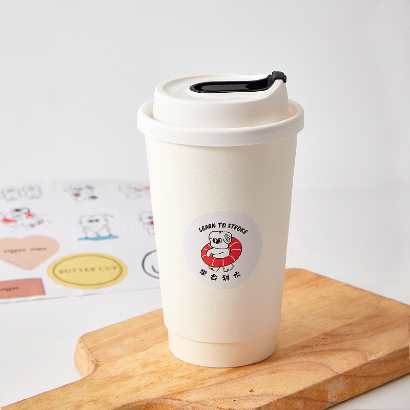 Taza de café desechable en taza de cartón kraft de doble capa con tapa engrosada taza de té de leche caliente para llevar taza de agua de leche de soja