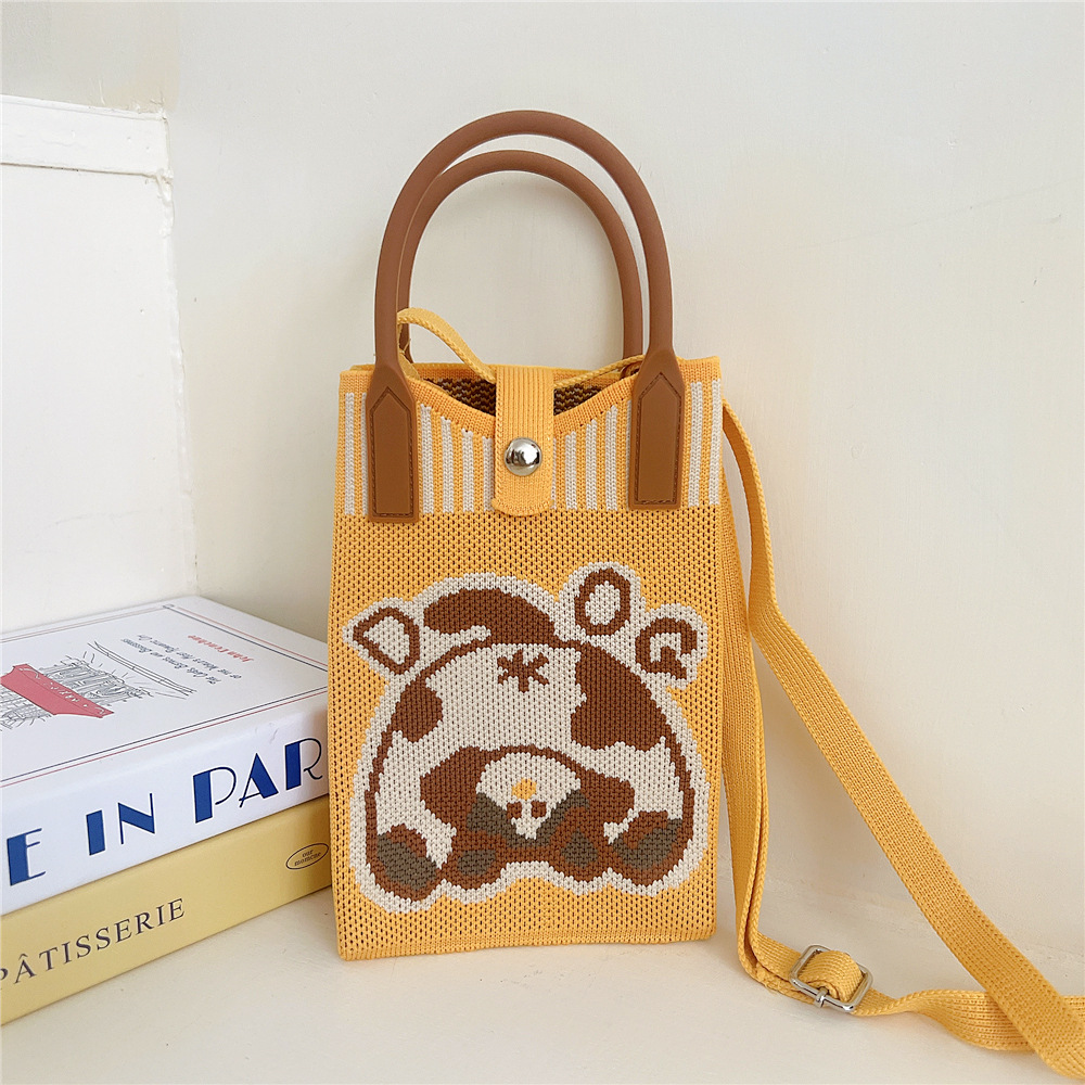 108g Weight Polyester Lining Material Buckle Closure Type Top Handle Strap Type Handbag Bags Type Casual, Daily Occasion Knit Material Cat Pattern All Seasons Season Women's Gender Vintage Style, Classic Style Style Bucket Shape Small Size Women's Small Knit Cat Vintage Style Classic Style Bucket Buckle Handbag 11