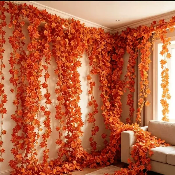 Red Maple Leaves, Fake Maple Leaf Vines, Ceiling Decoration, Pipe Wrapping, Restaurant Decoration, Plastic Plant Vines, Artificial