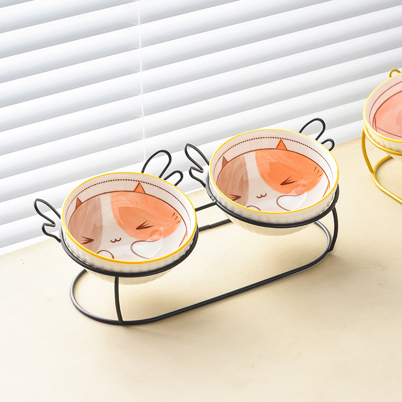 Cat Bowl Ceramic Double Bowl Tall Slanted Mouth Kitten Cute Neck Protection Cat Food Bowl Cat Rice Bowl Anti-Black Chin Pet Bowl Cat Bowl Ceramic Double Bowl Tall Slanted Mouth Kitten Cute Neck Protection Cat Food Bowl Cat Rice Bowl Anti-Black Chin Pet Bowl