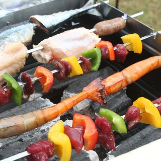 贴牌加工定制不锈钢可折叠烤串架 BBQ户外烤架带烧烤签烧烤工具厂